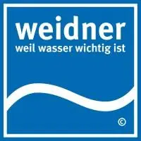 Das blaue Logo der Weidner Wassertechnik GmbH in Herten, blau, viereckig, mit weißer Welle unter dem Schriftzug Weidner, weil Wasser wichtig ist.