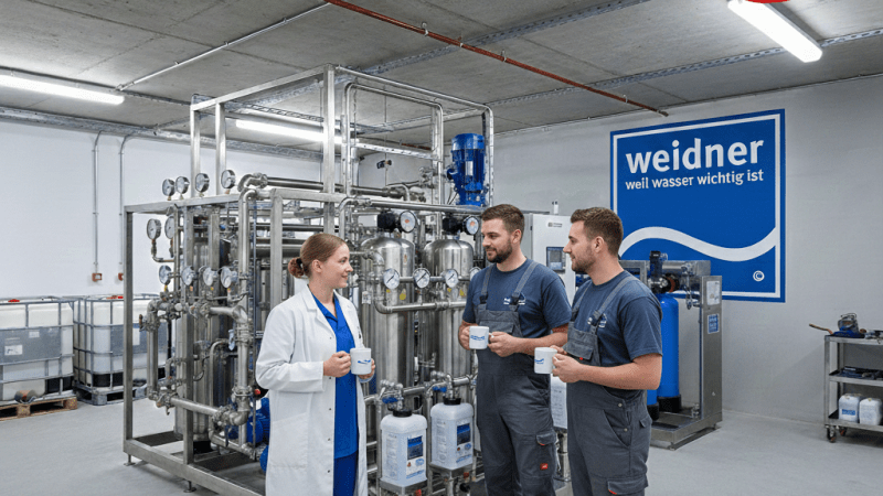 Wasseraufbereitung, weisser Raum, Maschine, Personen, Neonlicht, Kellerraum