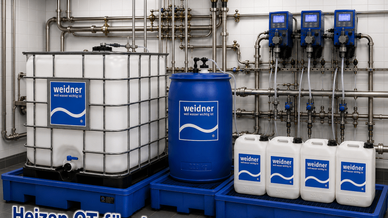 IBC, Fass, Kanister für die Chemiedosierung, Keller, Dosierpumpen Neonlicht